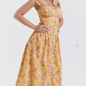 House of CB Tatiana Floral Yellow Dress - Size Small